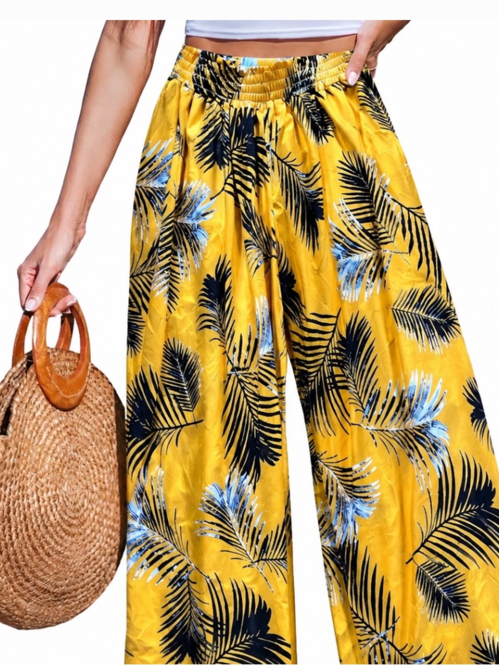 West Loop Wide-Leg Palazzo Pants – Tropical Print medium beach wear cover up